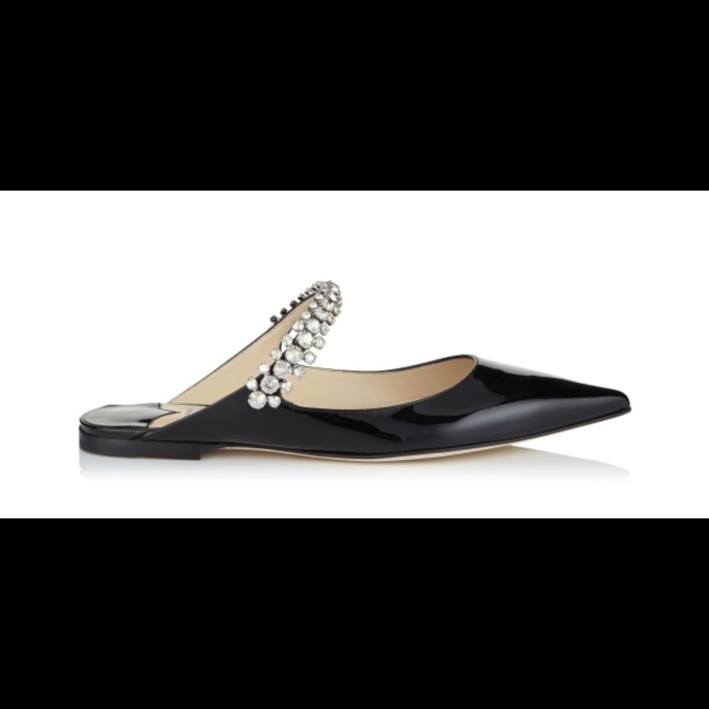 Jimmy Choo Embellished Patent Leather Flat Mules BRAND NEW - Picture 1 of 9